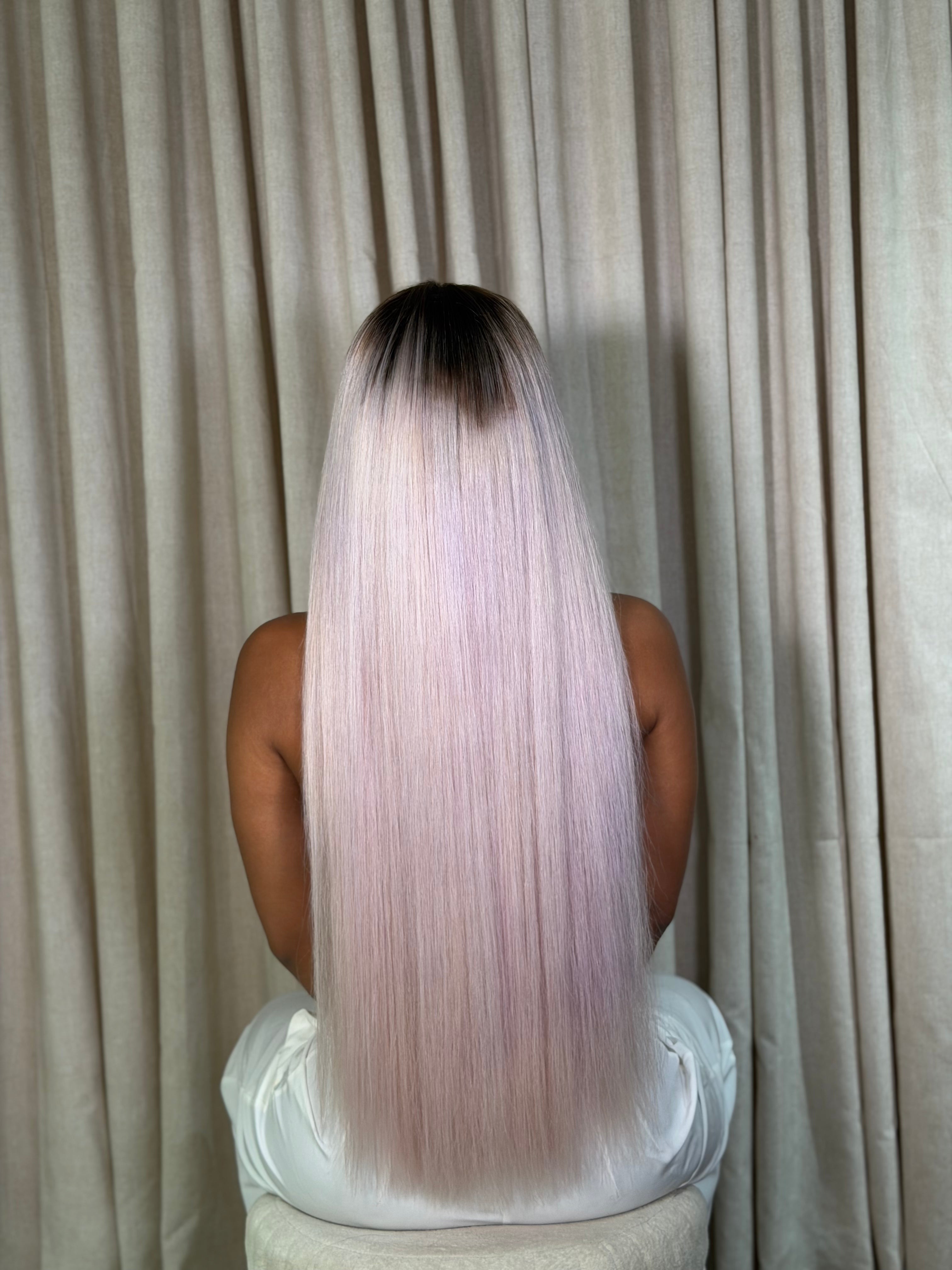 Peluca Yesica Liso Platinado 35” Cabello 100% Humano HD 5x5 Alta Densidad Premium